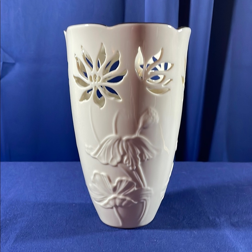 Lenox Cut Out Floral Embossed Vase with Gold Trim